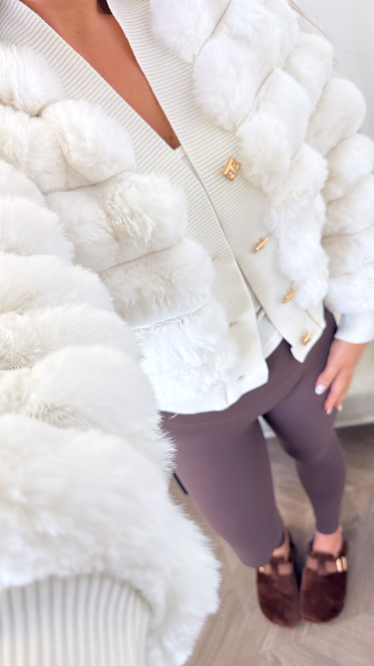 LYDIA cream faux fur cardigan