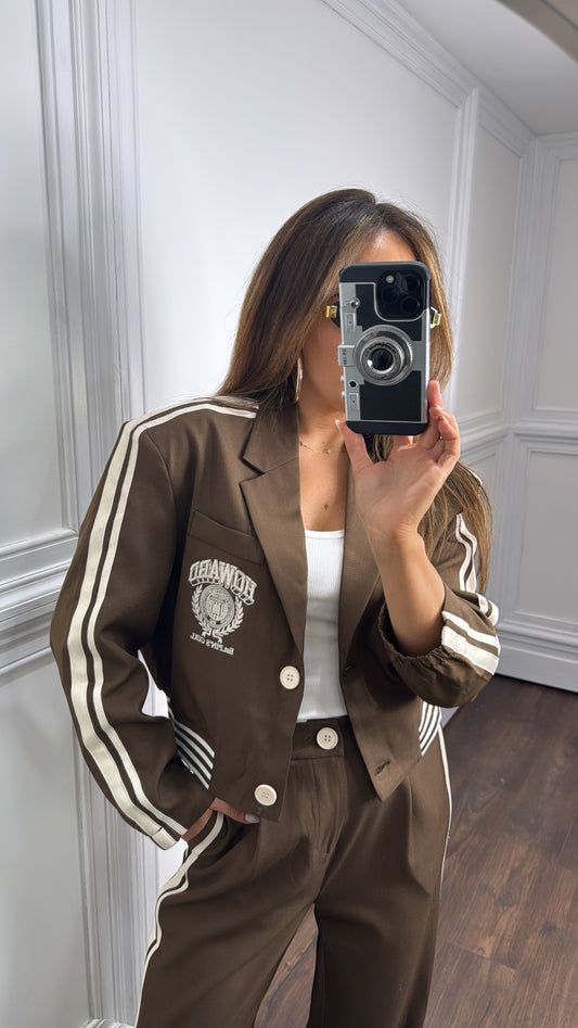 HOWARD brown tailored cropped blazer co-ord