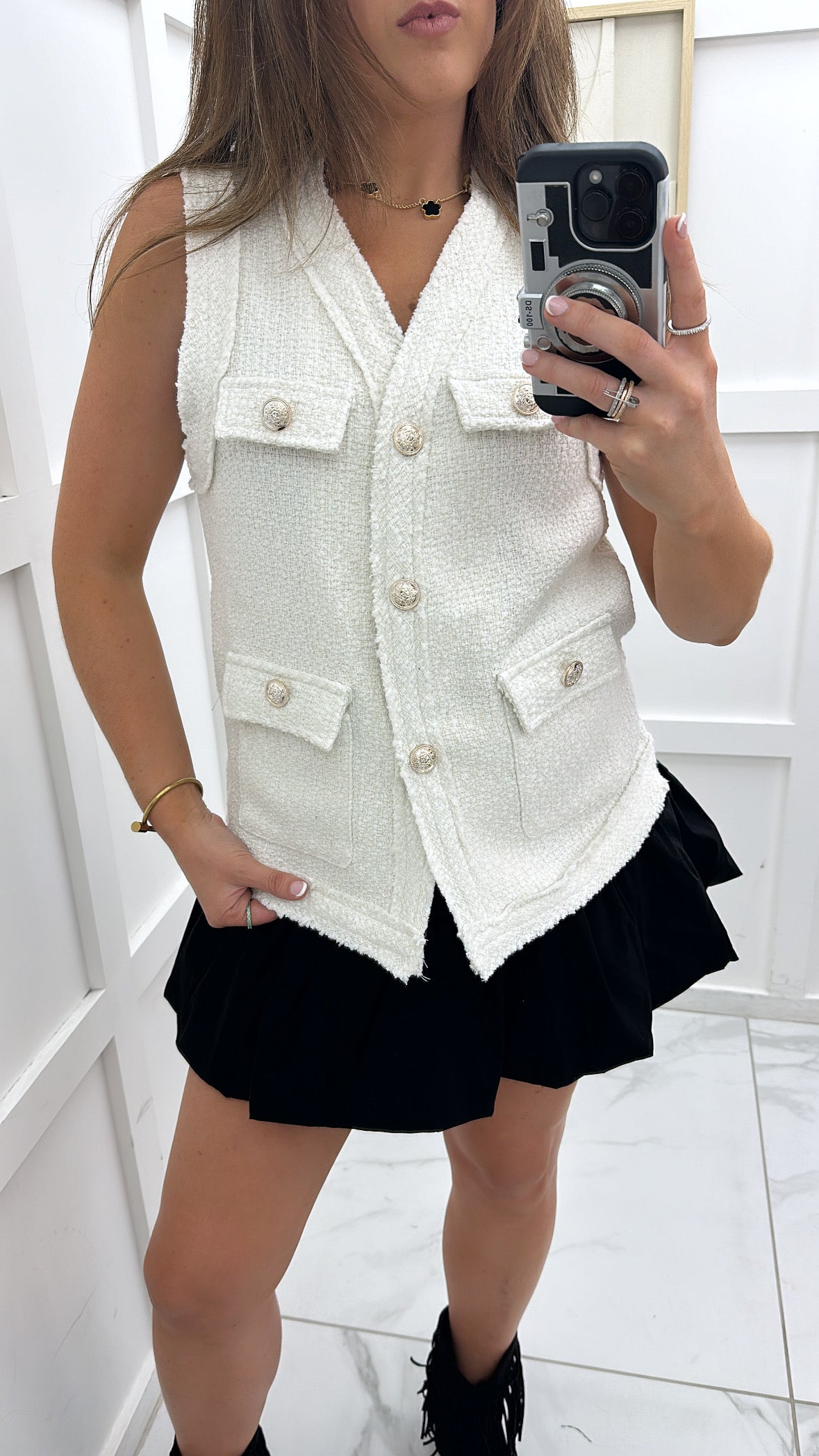 SARA cream tweed look sleeveless jacket