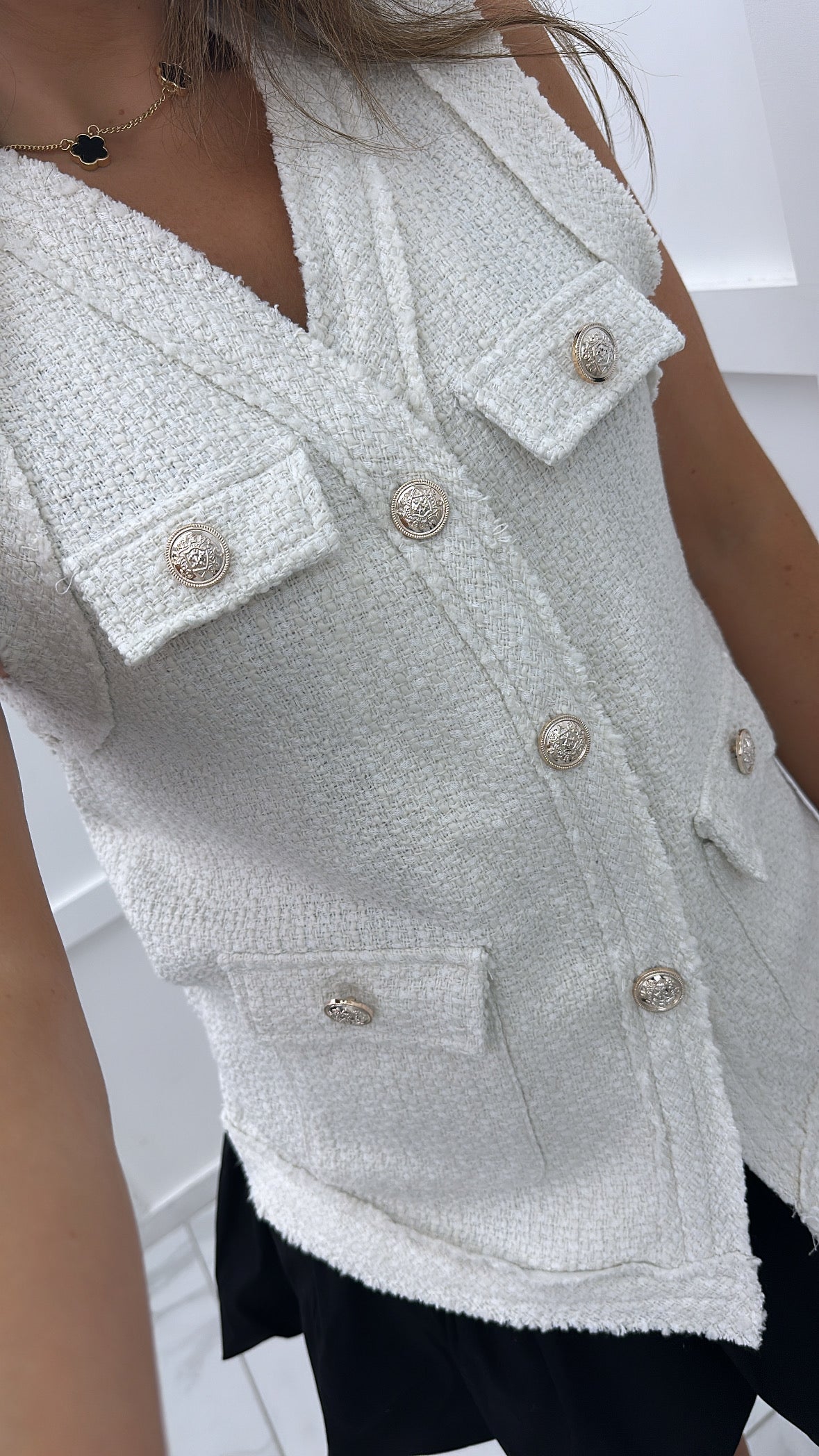 SARA cream tweed look sleeveless jacket