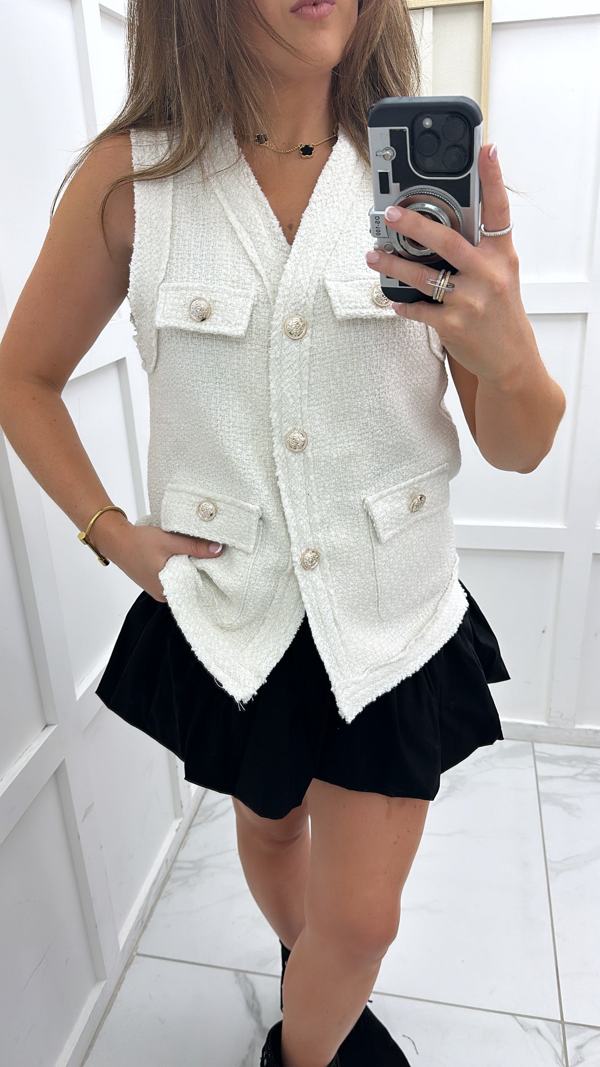 SARA cream tweed look sleeveless jacket