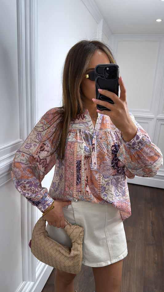 CORA pink floral print smock top