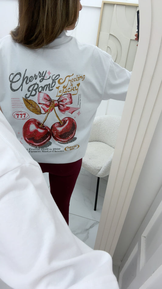 CHERRY BOMB white oversize graphic t-shirt