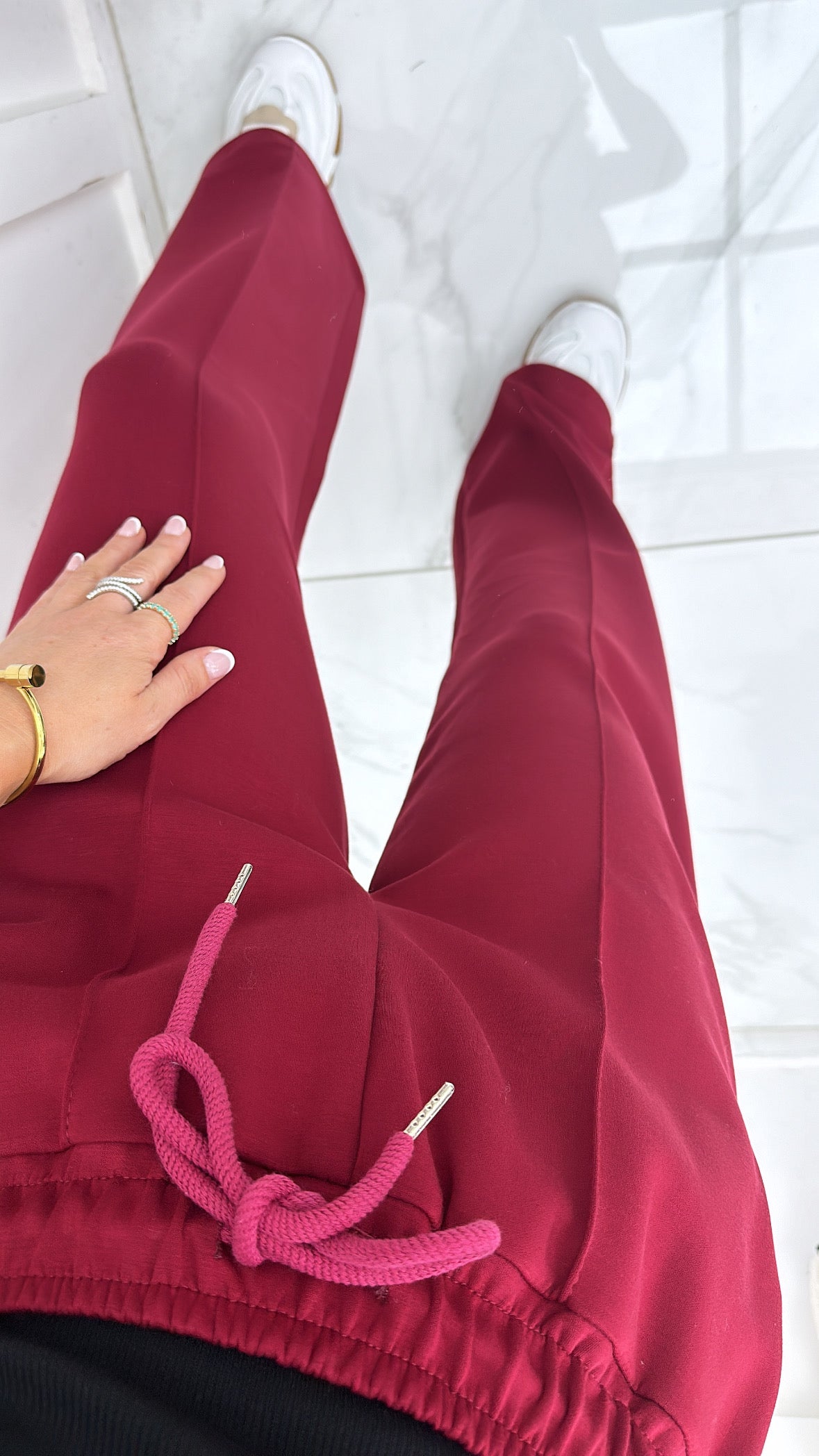 KYLIE burgundy super soft jogger with exposed seam detail