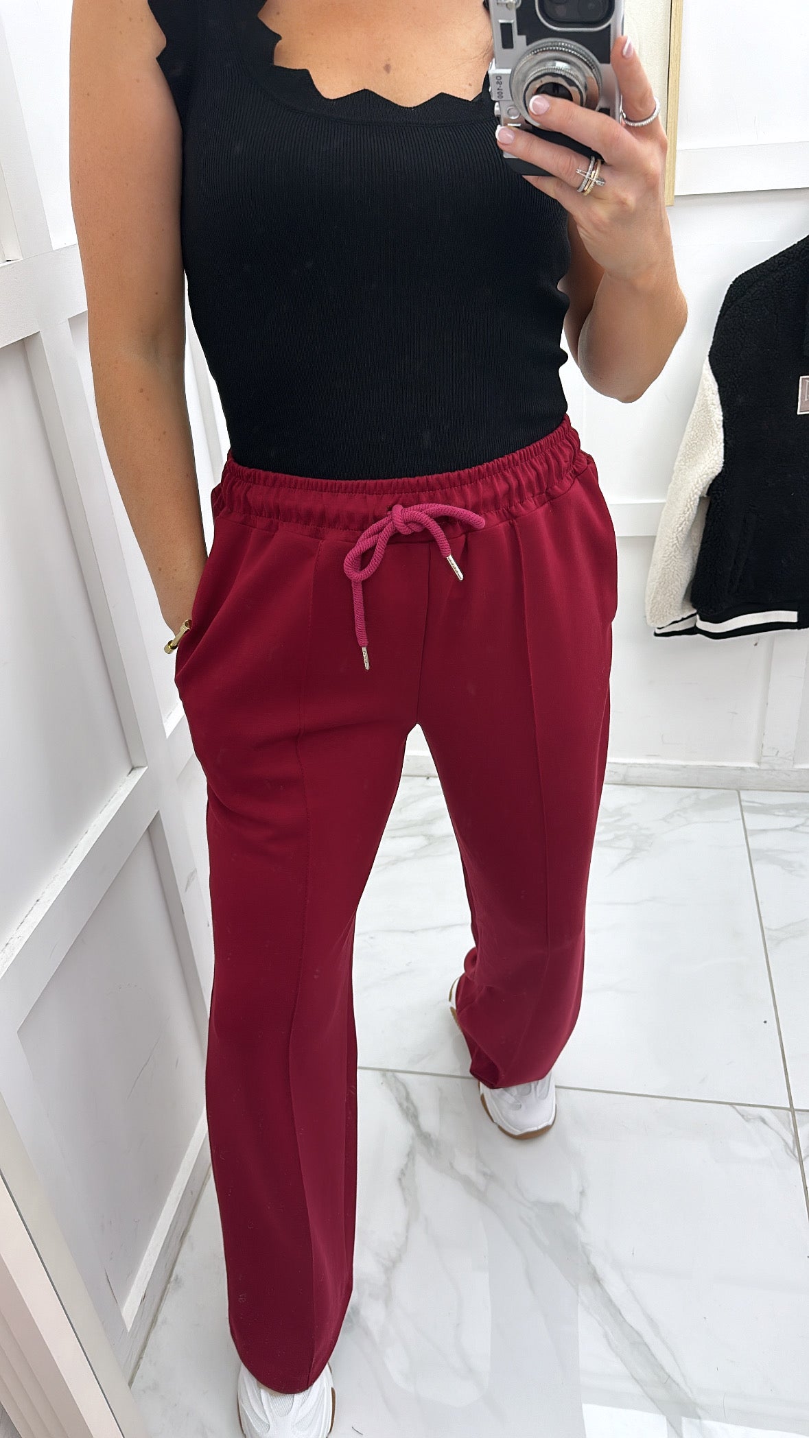 KYLIE burgundy super soft jogger with exposed seam detail