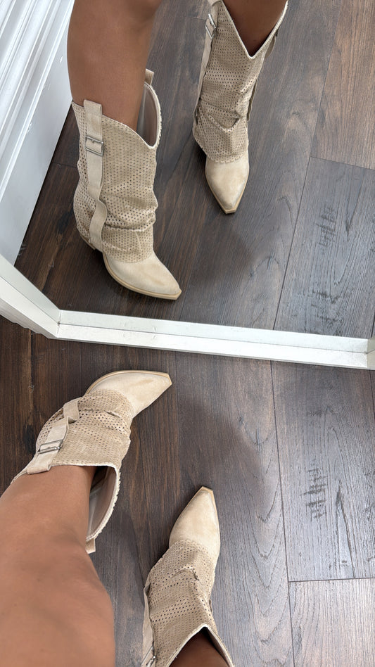 TAYLOR beige fold down laser cut cow boy boots
