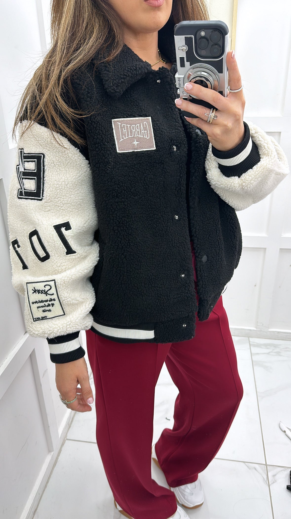 ELLA black fleece baseball jacket