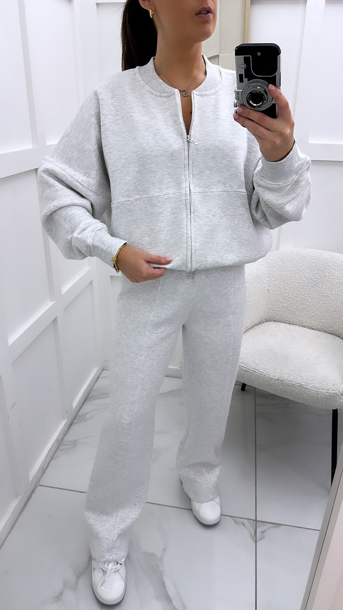 ELLEN light grey marl bomber and trouser lounge set