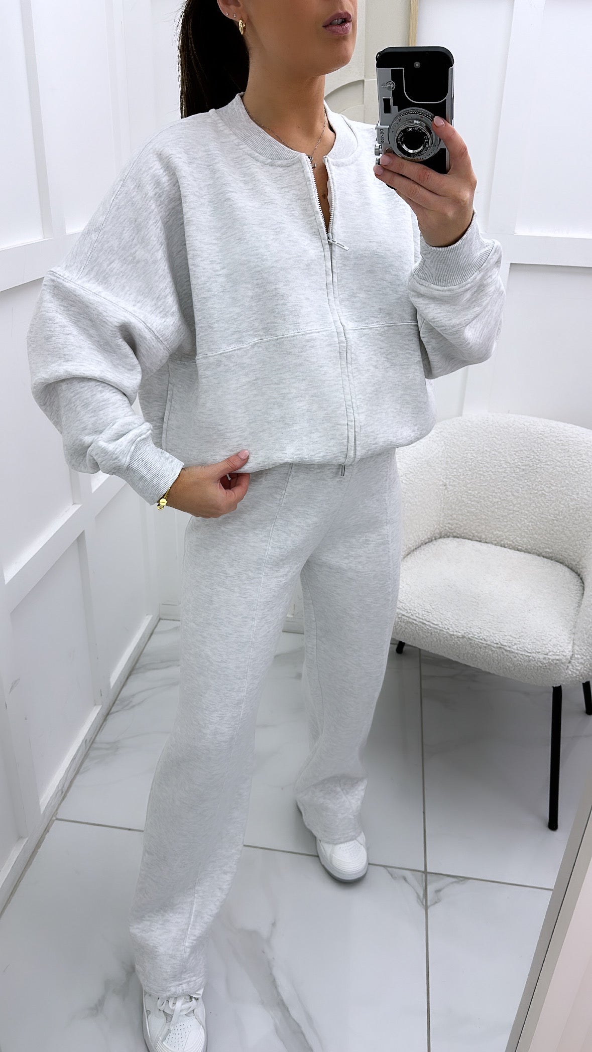 ELLEN light grey marl bomber and trouser lounge set