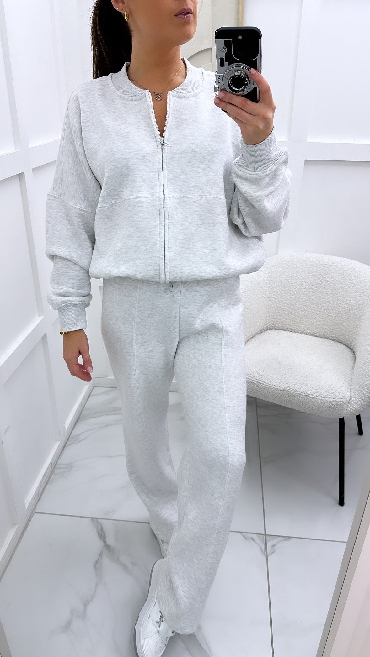 ELLEN light grey marl bomber and trouser lounge set