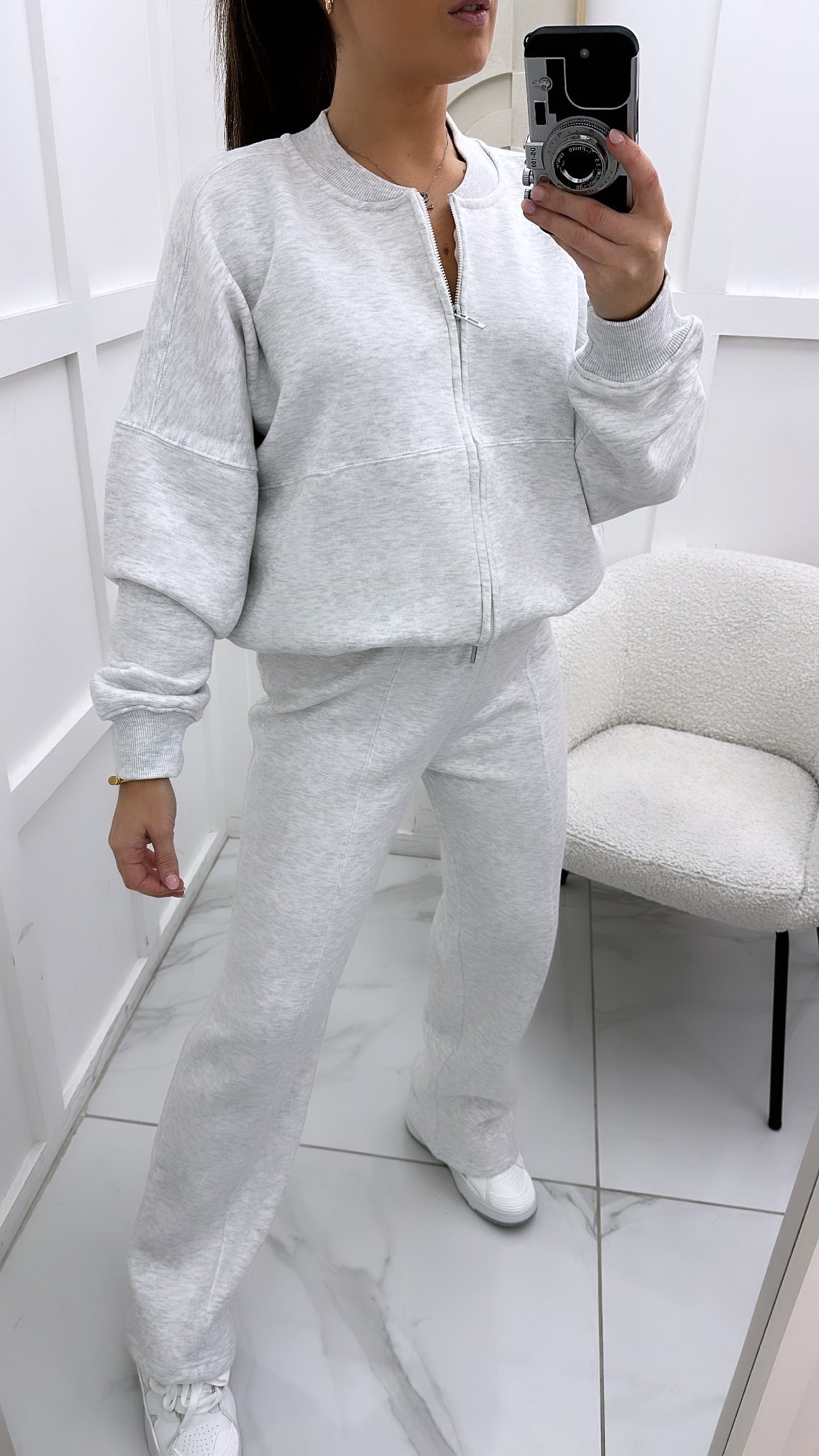 ELLEN light grey marl bomber and trouser lounge set