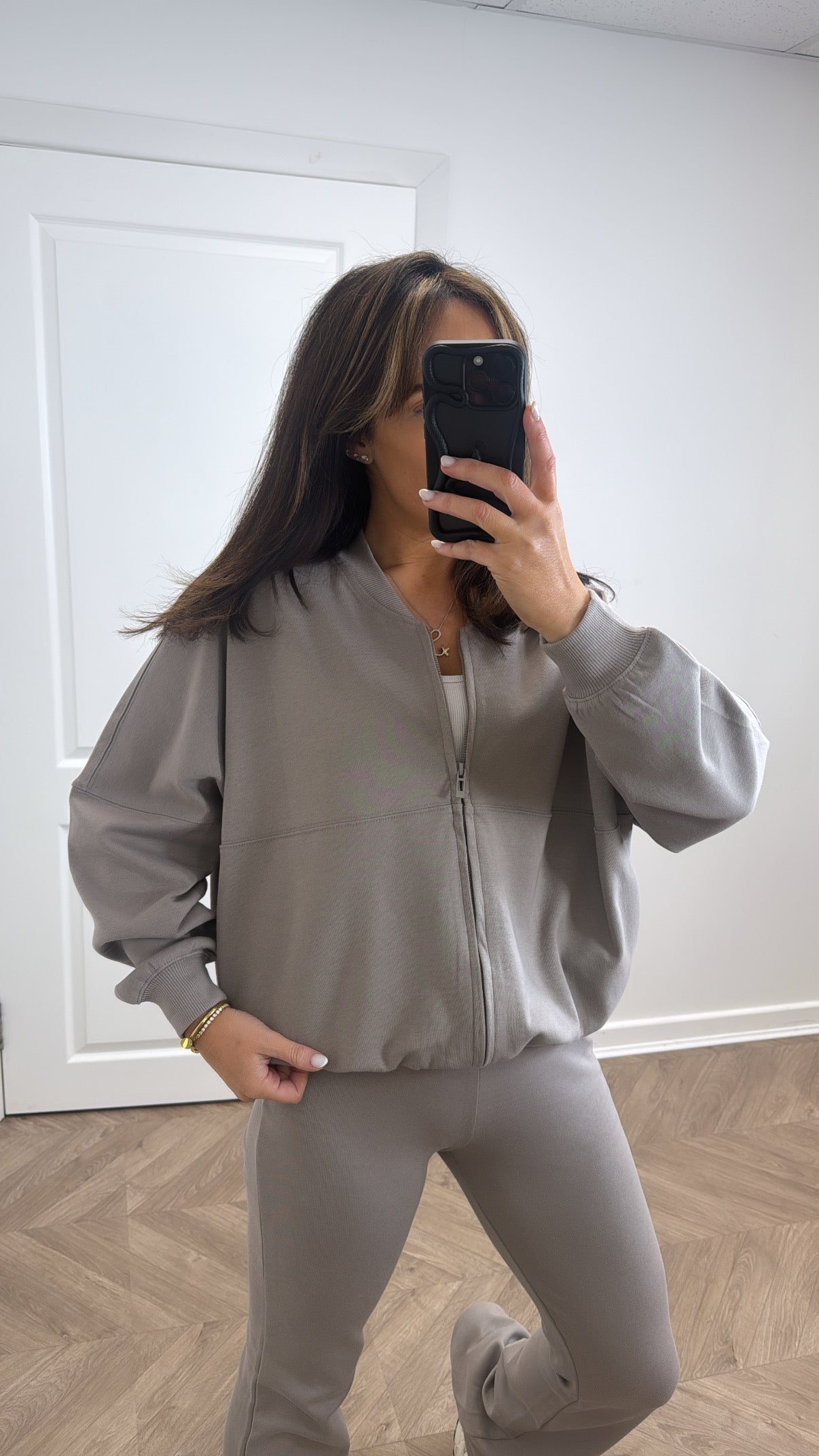 LOTTIE dove grey zip up jacket and flare trousers lounge set