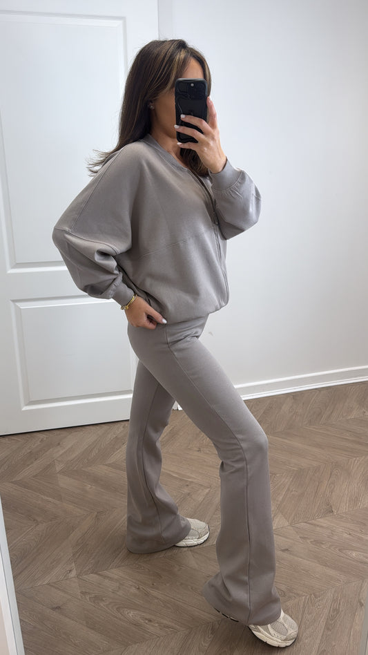LOTTIE dove grey zip up jacket and flare trousers lounge set