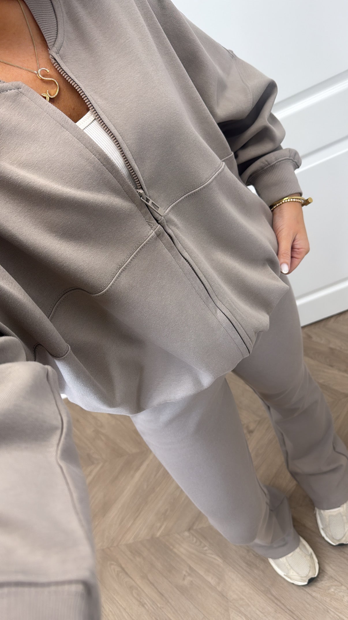 LOTTIE dove grey zip up jacket and flare trousers lounge set