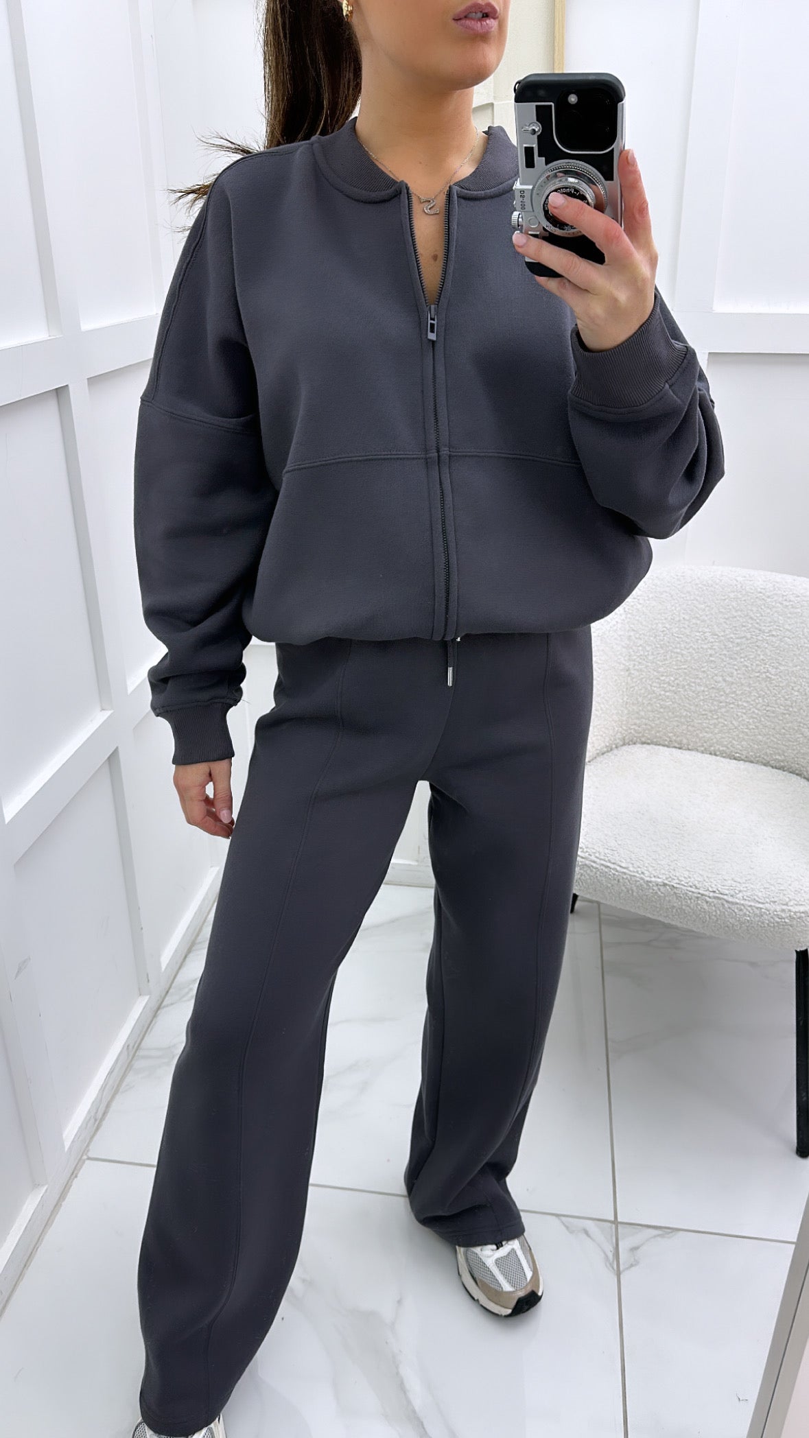 ELLEN slate grey marl bomber and trouser lounge set