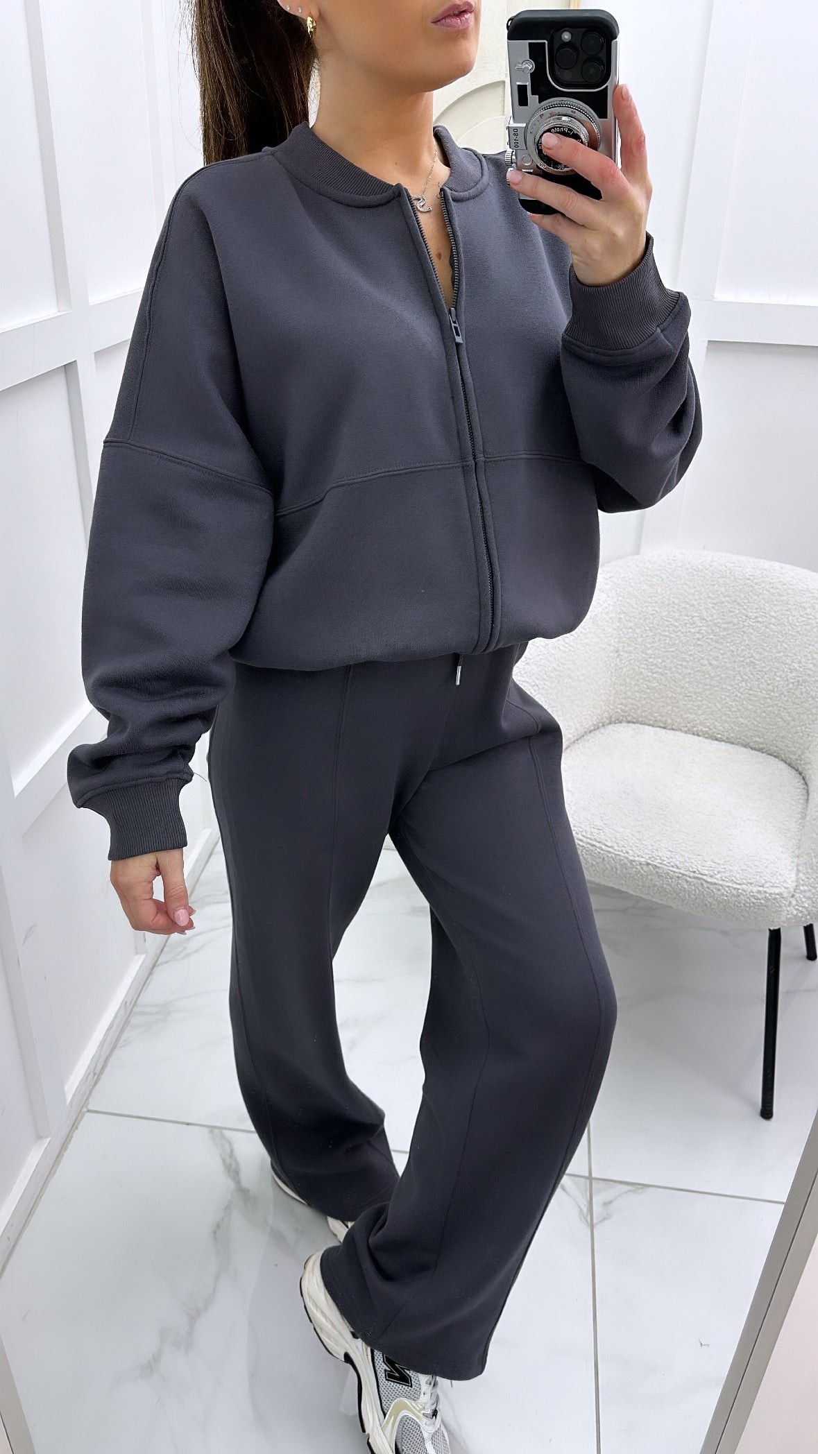 ELLEN slate grey marl bomber and trouser lounge set