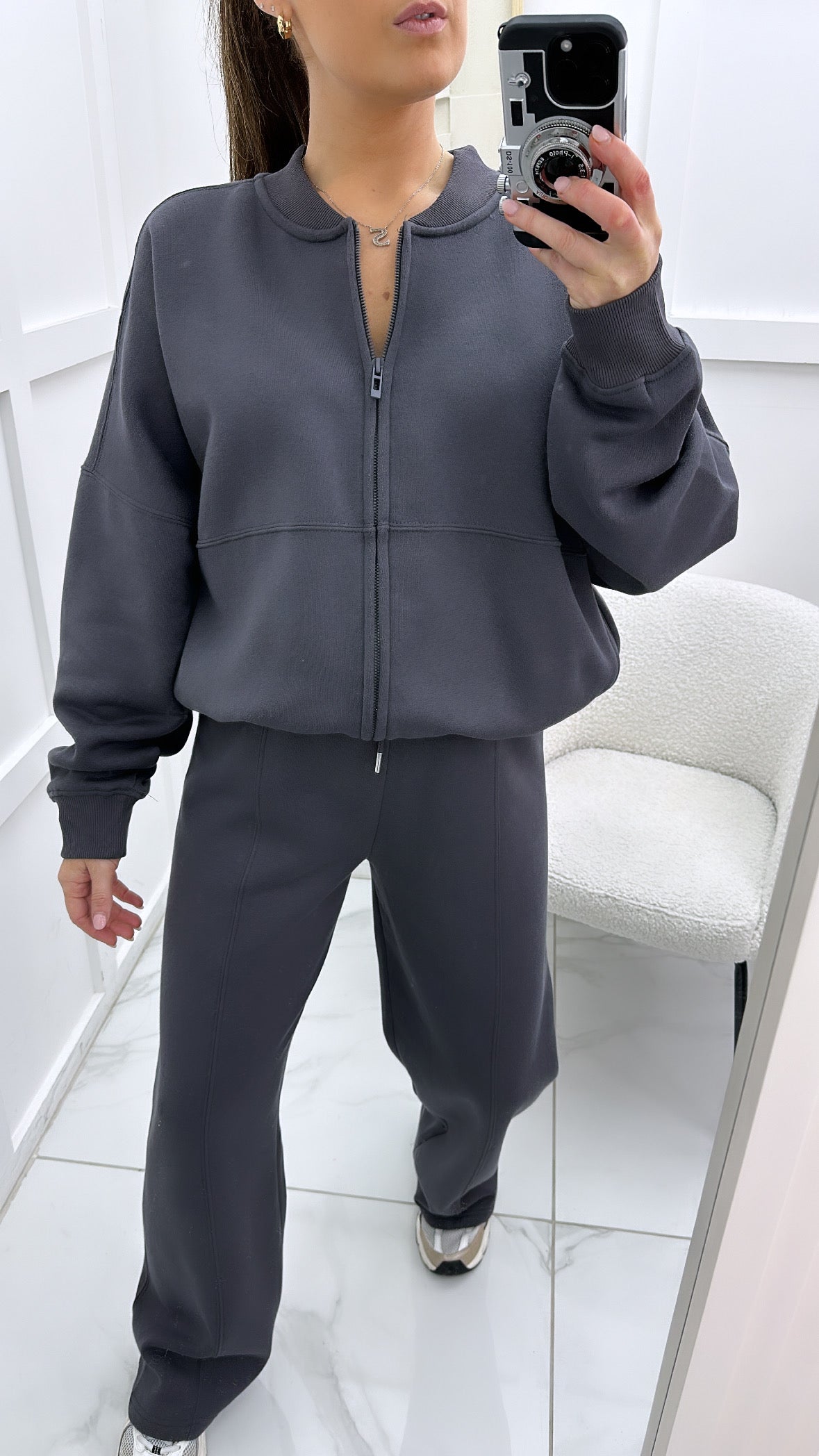 ELLEN slate grey marl bomber and trouser lounge set