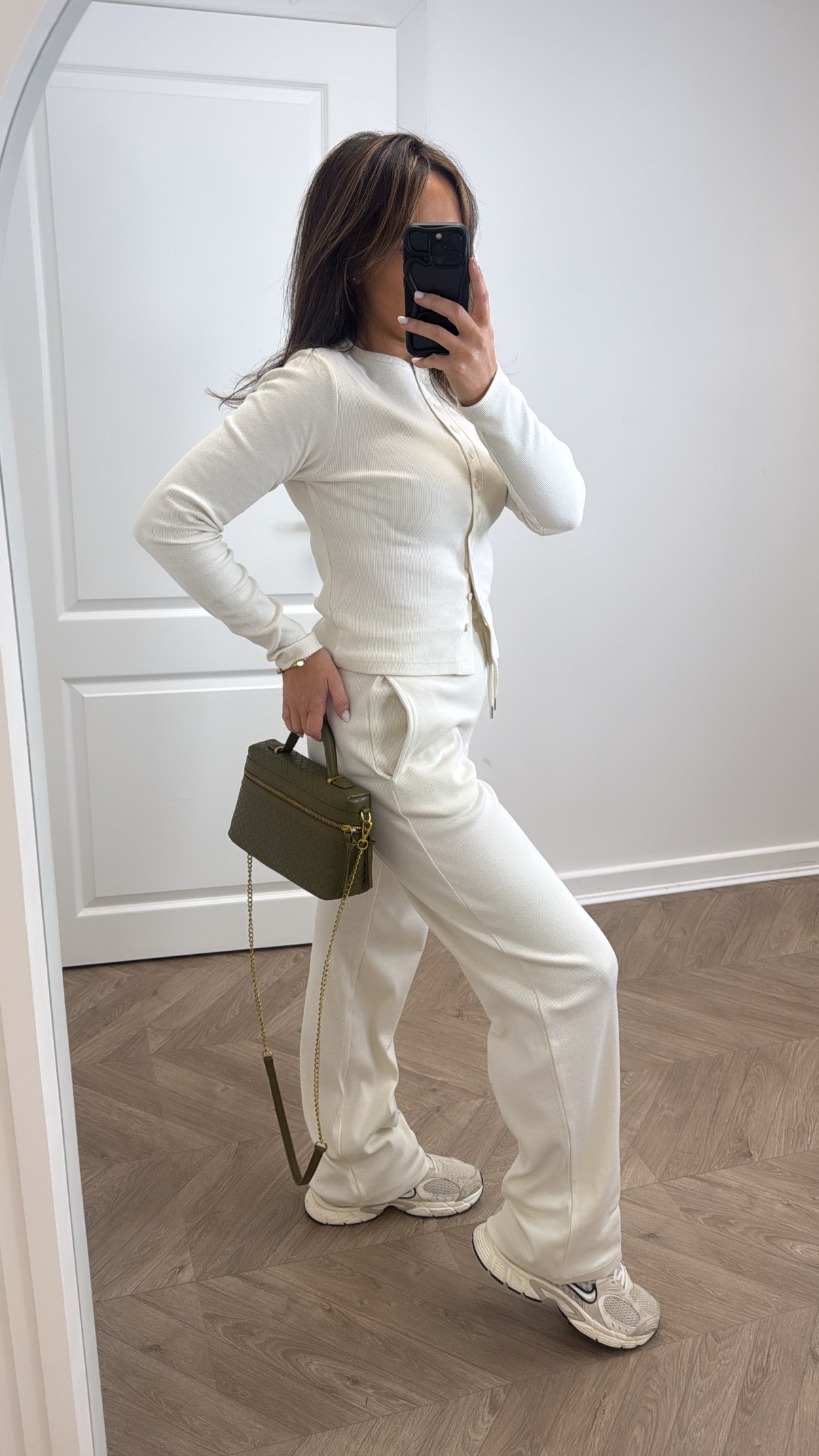 LORNA ice cream ribbed cardigan lounge set