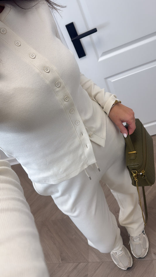 LORNA ice cream ribbed cardigan lounge set