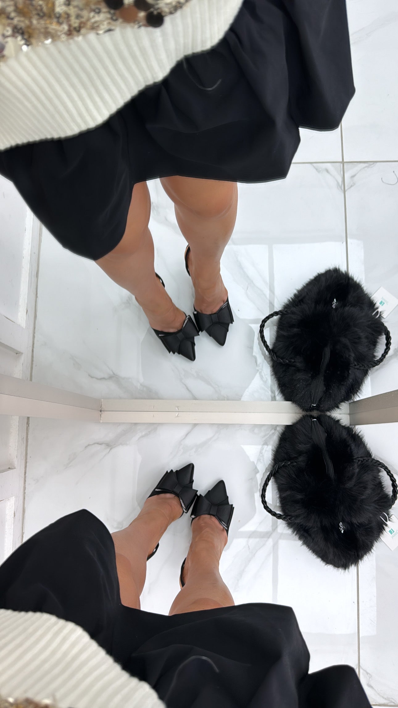 MARISSA black satin bow detail pointed high heels