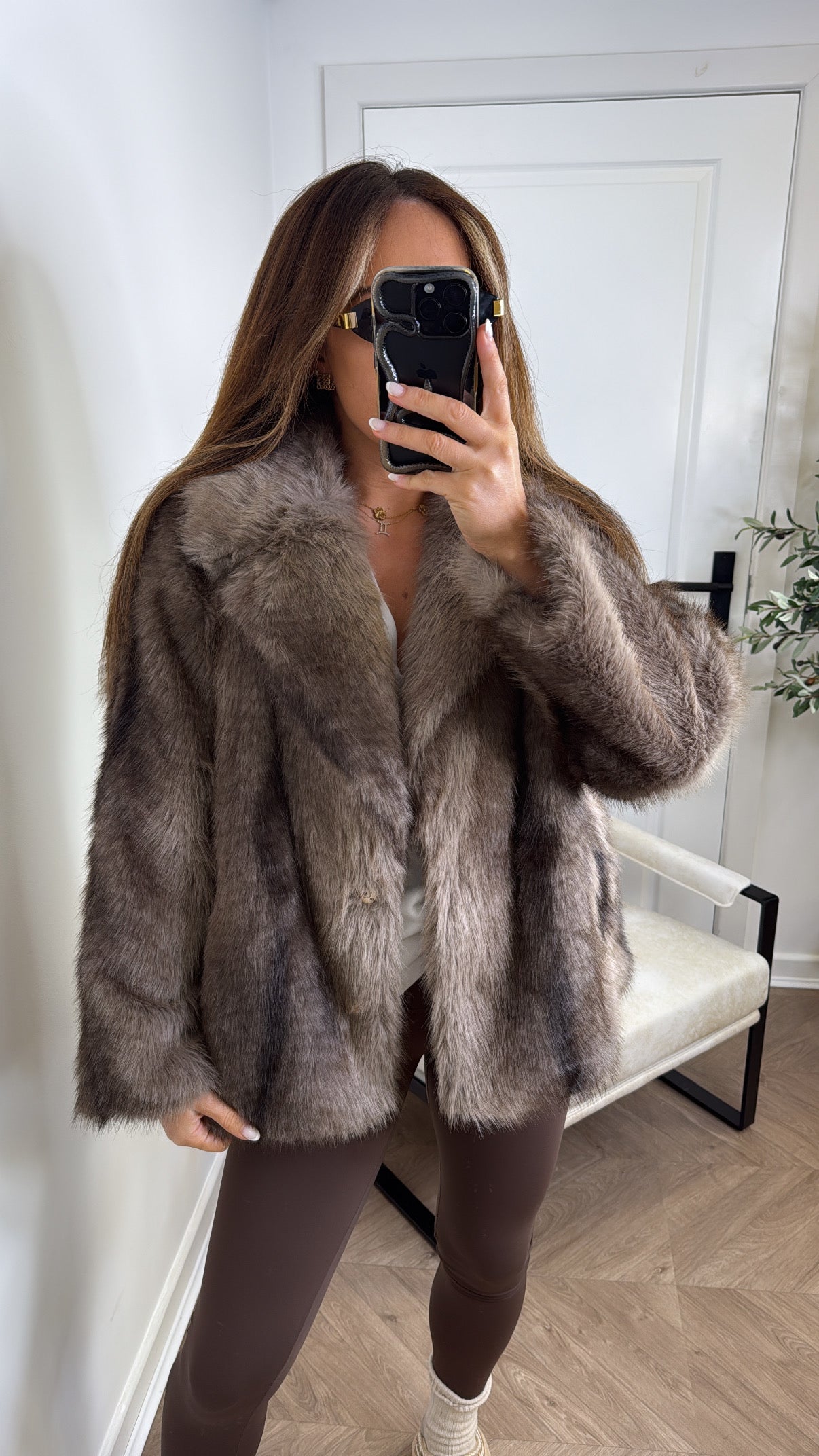 MOLL mocha faux fur jacket