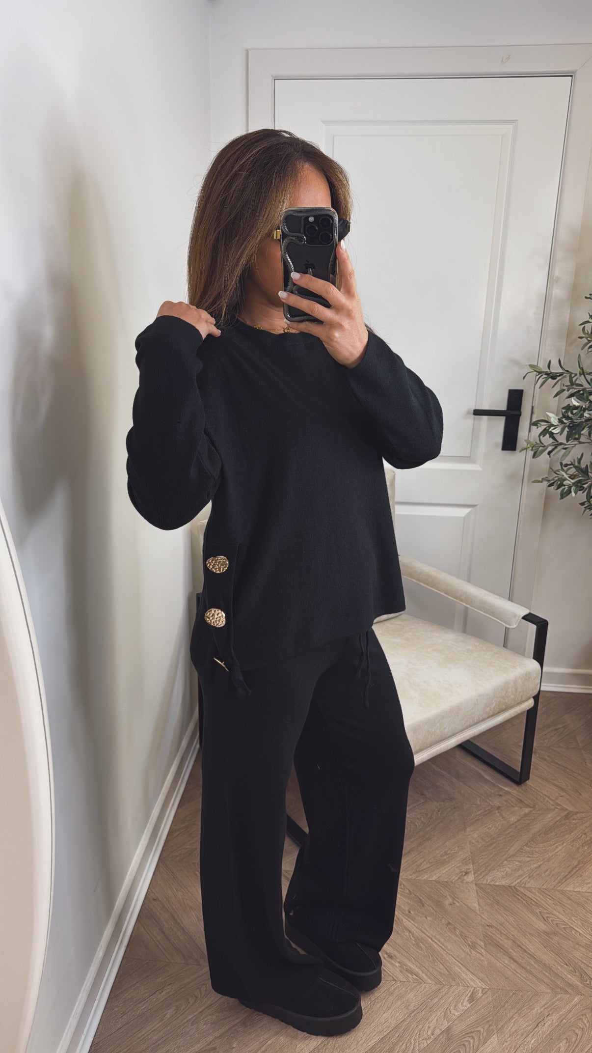 HARPER black top and trousers knitted lounge set