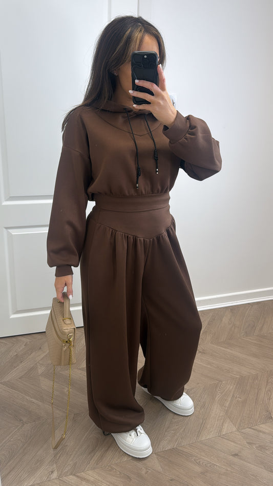 CAITLIN brown cropped hoody and joggers tracksuit
