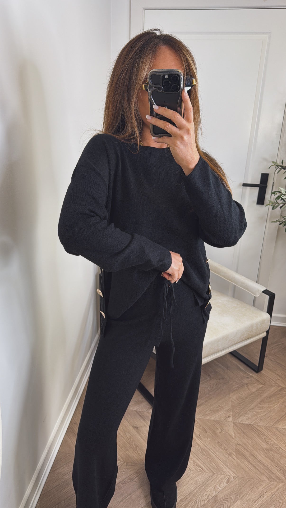 HARPER black top and trousers knitted lounge set