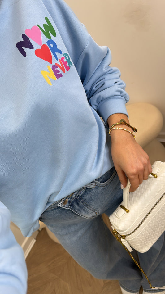 NOW OR NEVER blue logo sweatshirt