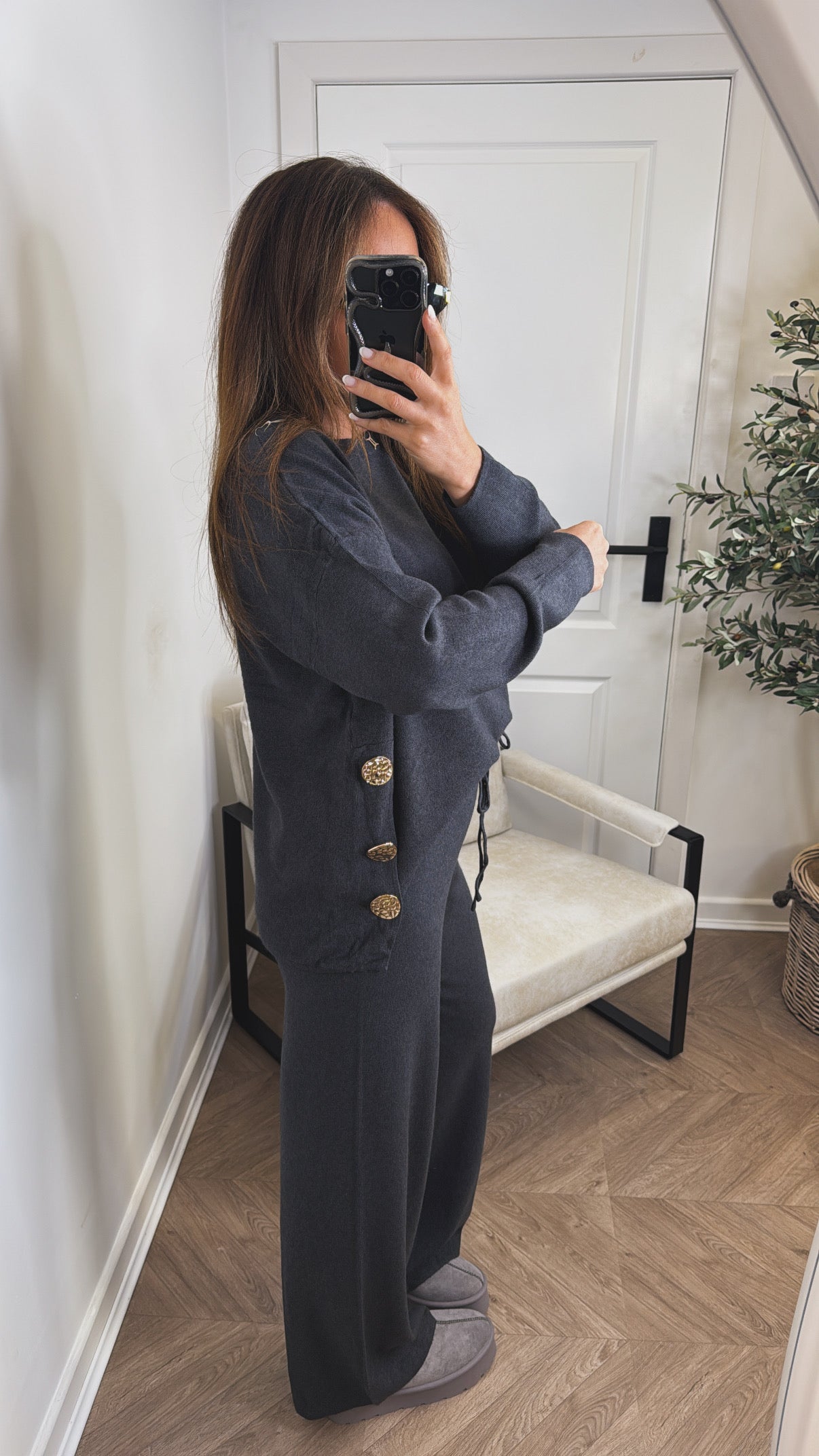 HARPER charcoal top and trousers knitted lounge set