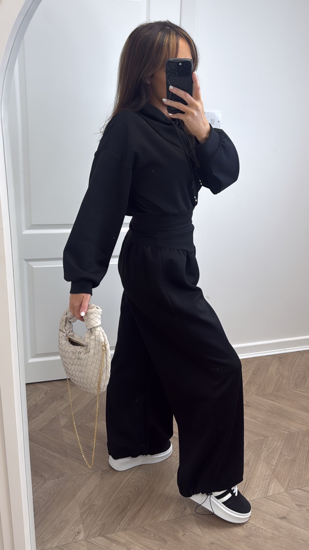 CAITLIN black cropped hoody and joggers tracksuit