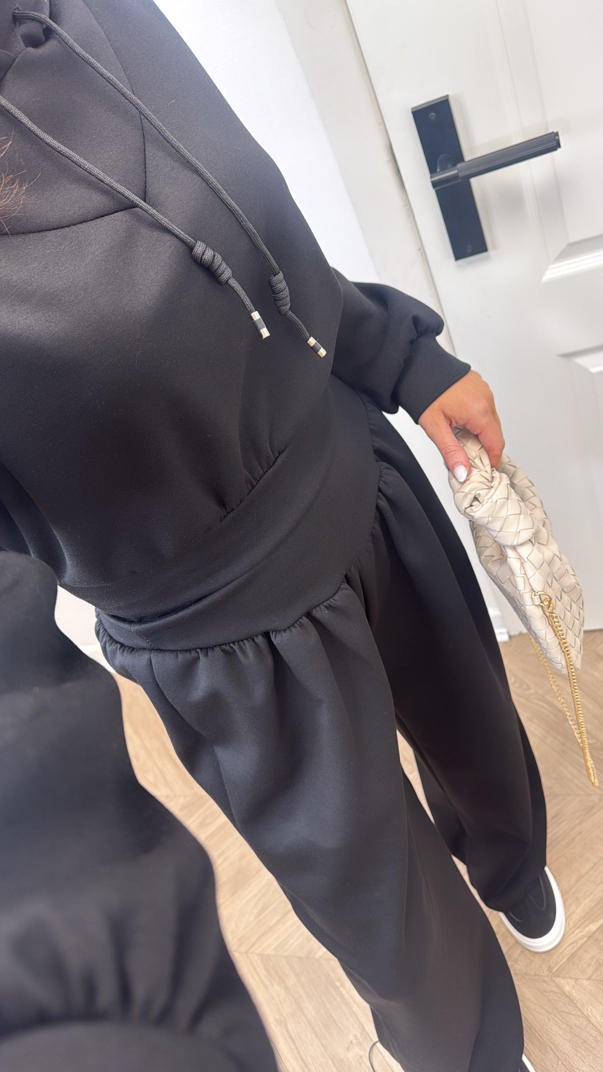 CAITLIN black cropped hoody and joggers tracksuit