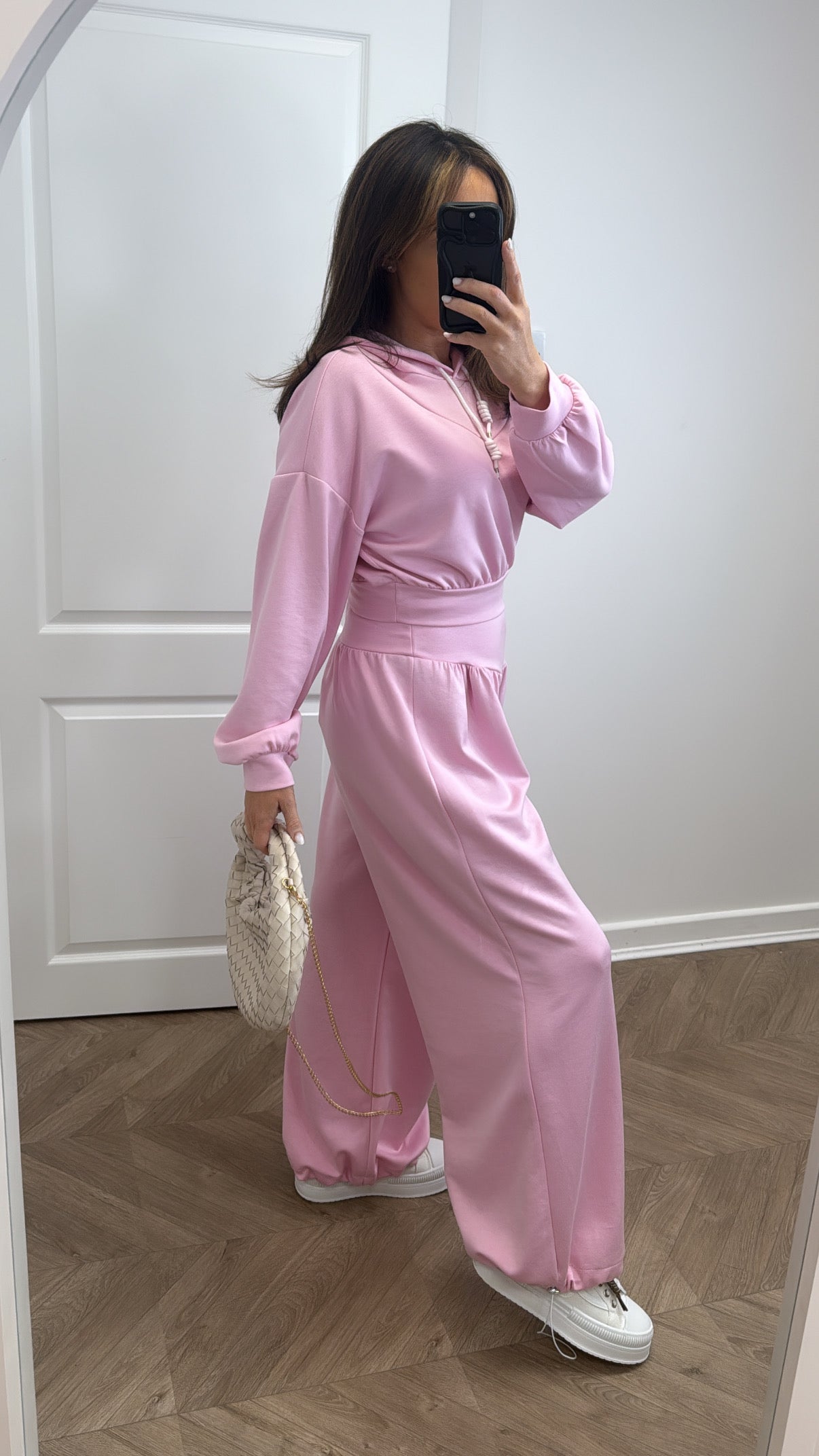 CAITLIN pink cropped hoody and joggers tracksuit