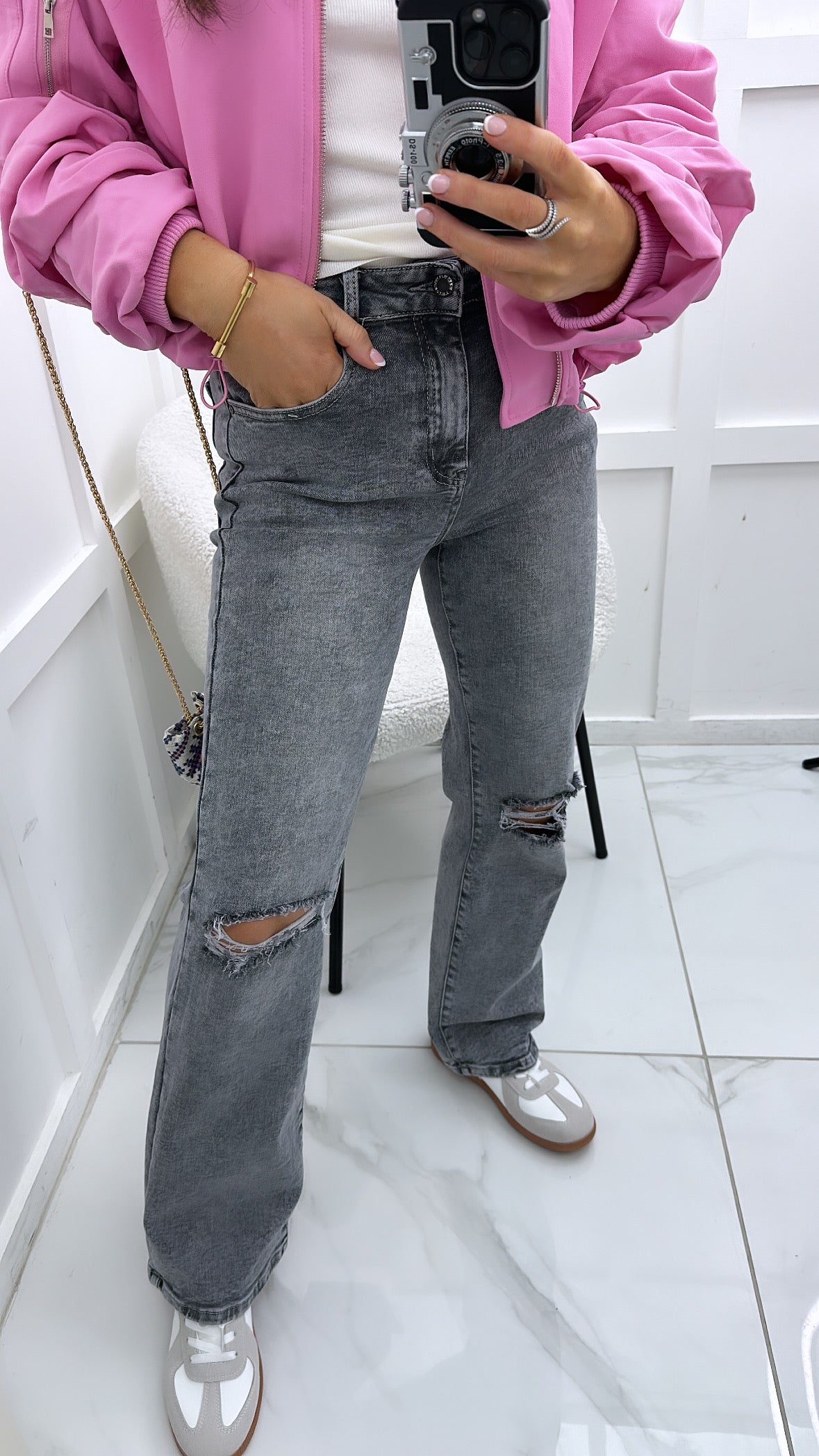 EMMIE grey straight leg denim jeans