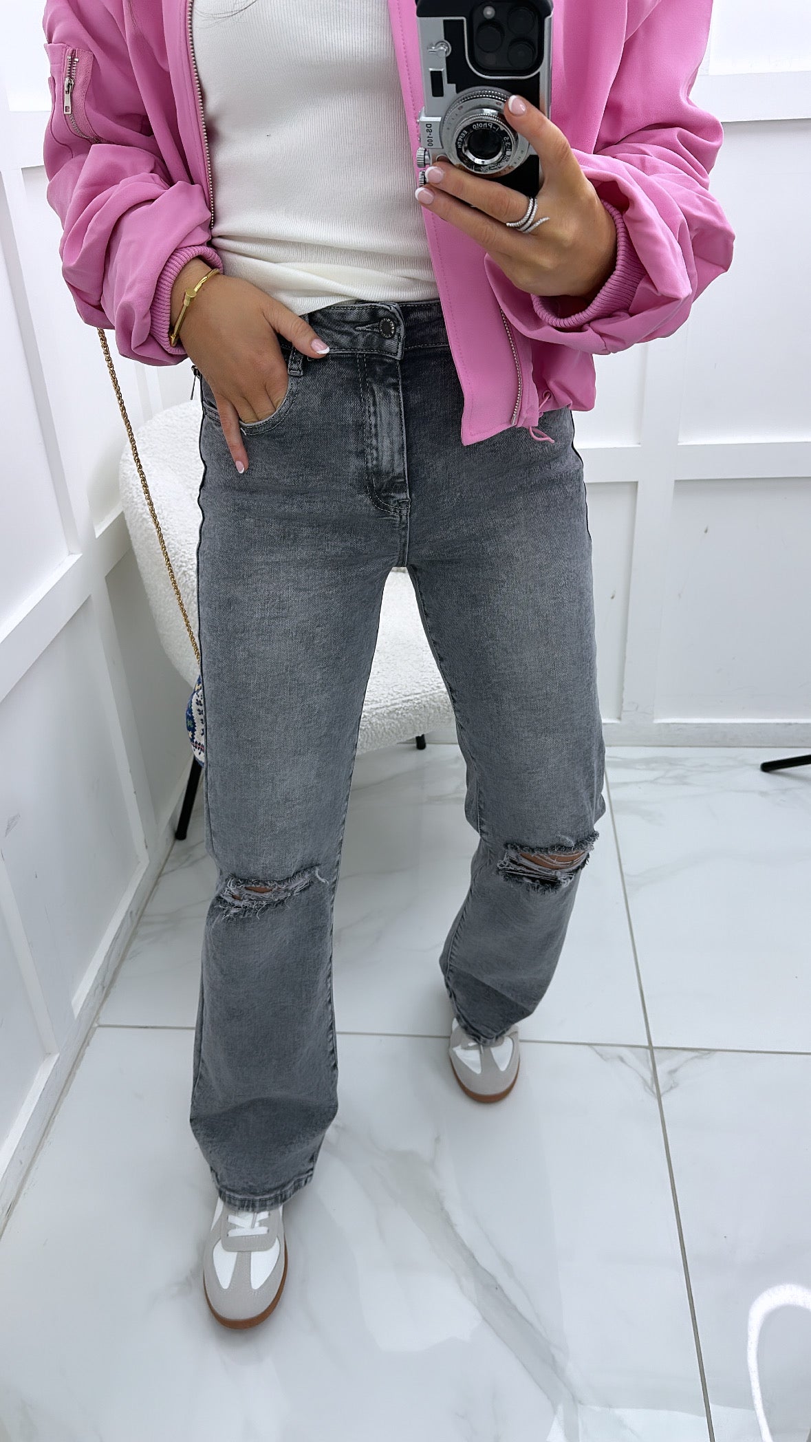 EMMIE grey straight leg denim jeans