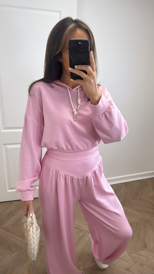 CAITLIN pink cropped hoody and joggers tracksuit