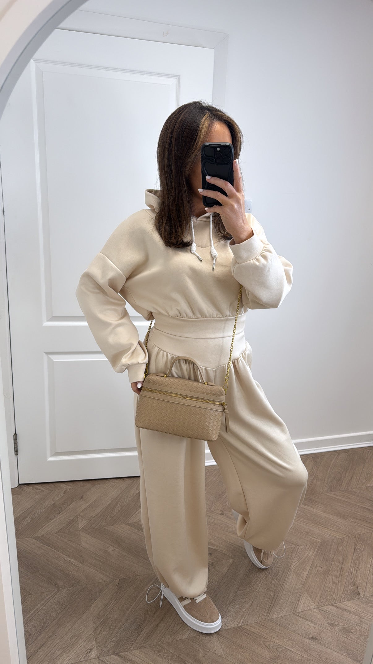CAITLIN beige cropped hoody and joggers tracksuit