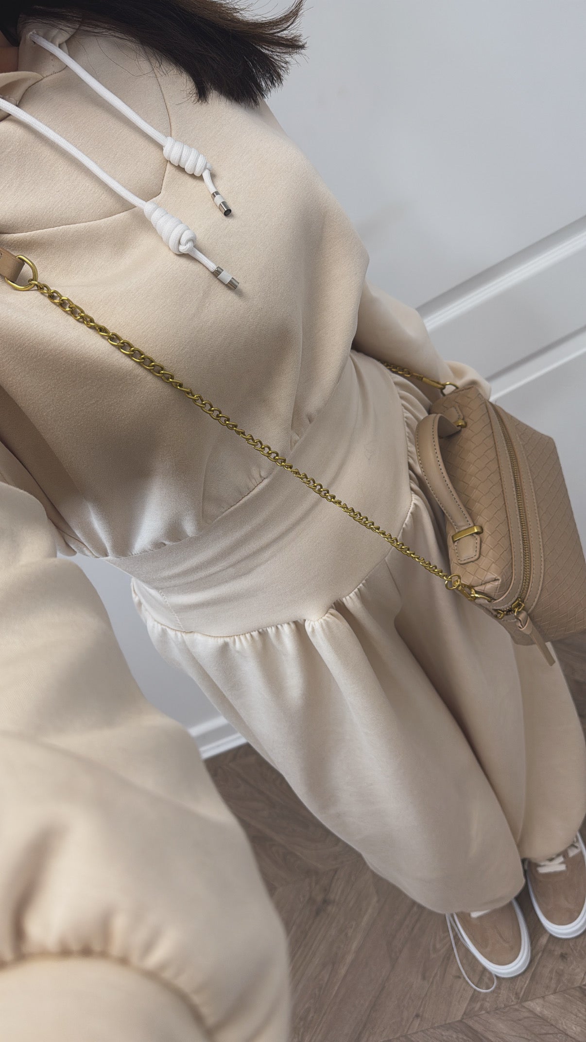 CAITLIN beige cropped hoody and joggers tracksuit