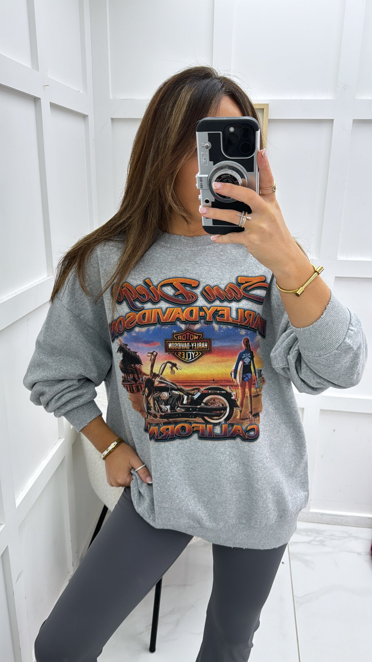 SAN DIEGO grey harley davidson motif sweatshirt