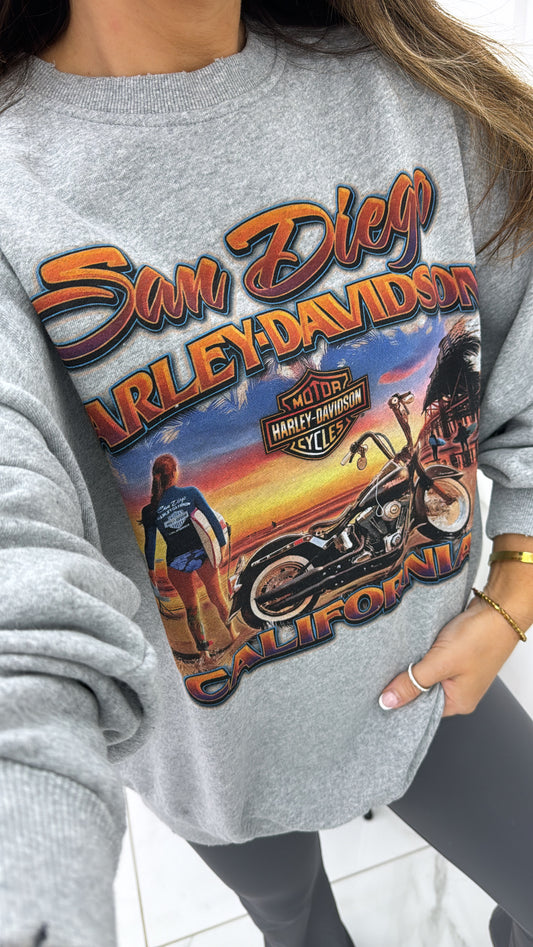 SAN DIEGO grey harley davidson motif sweatshirt