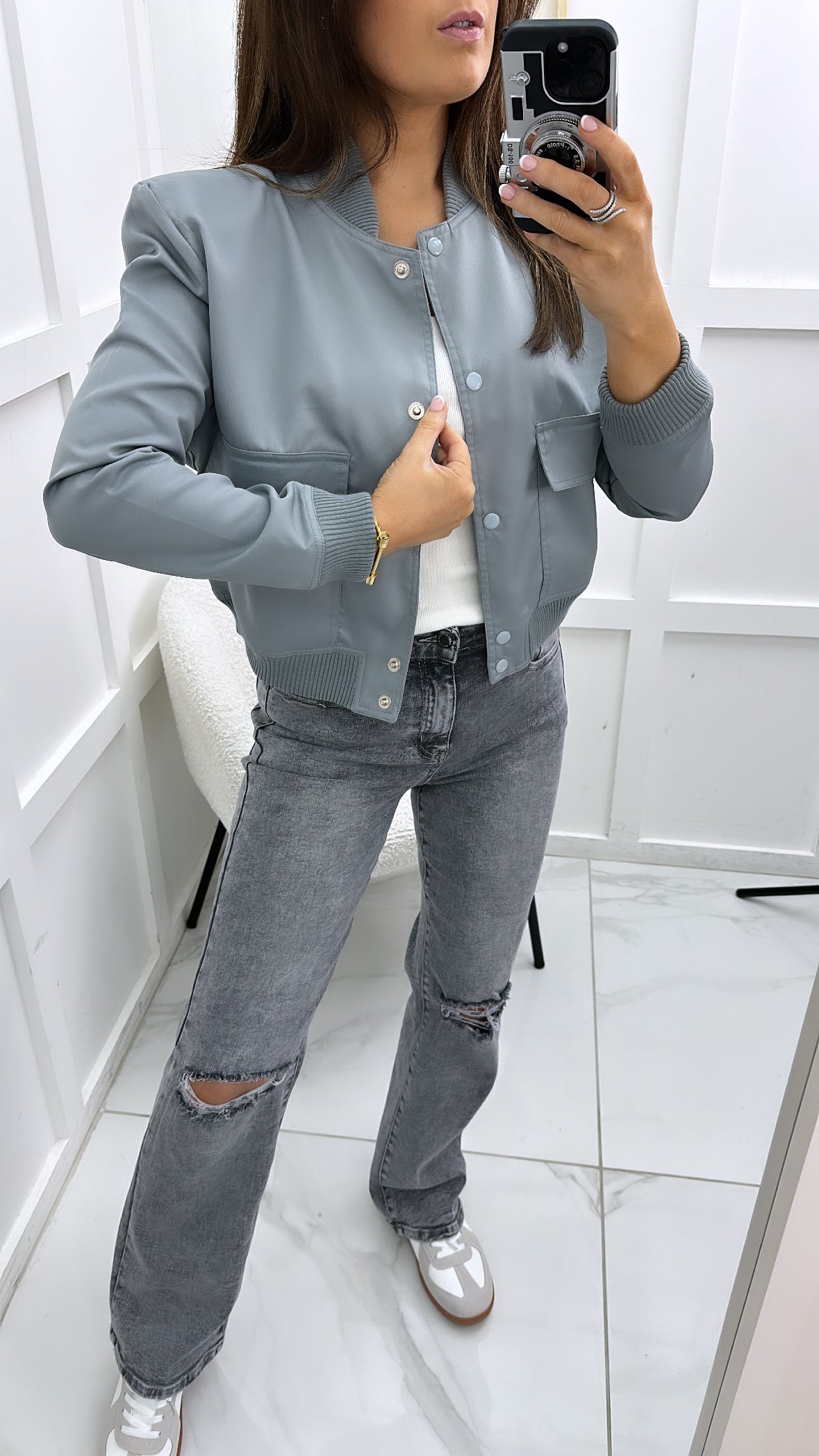 SIENNA grey cropped pocket bomber