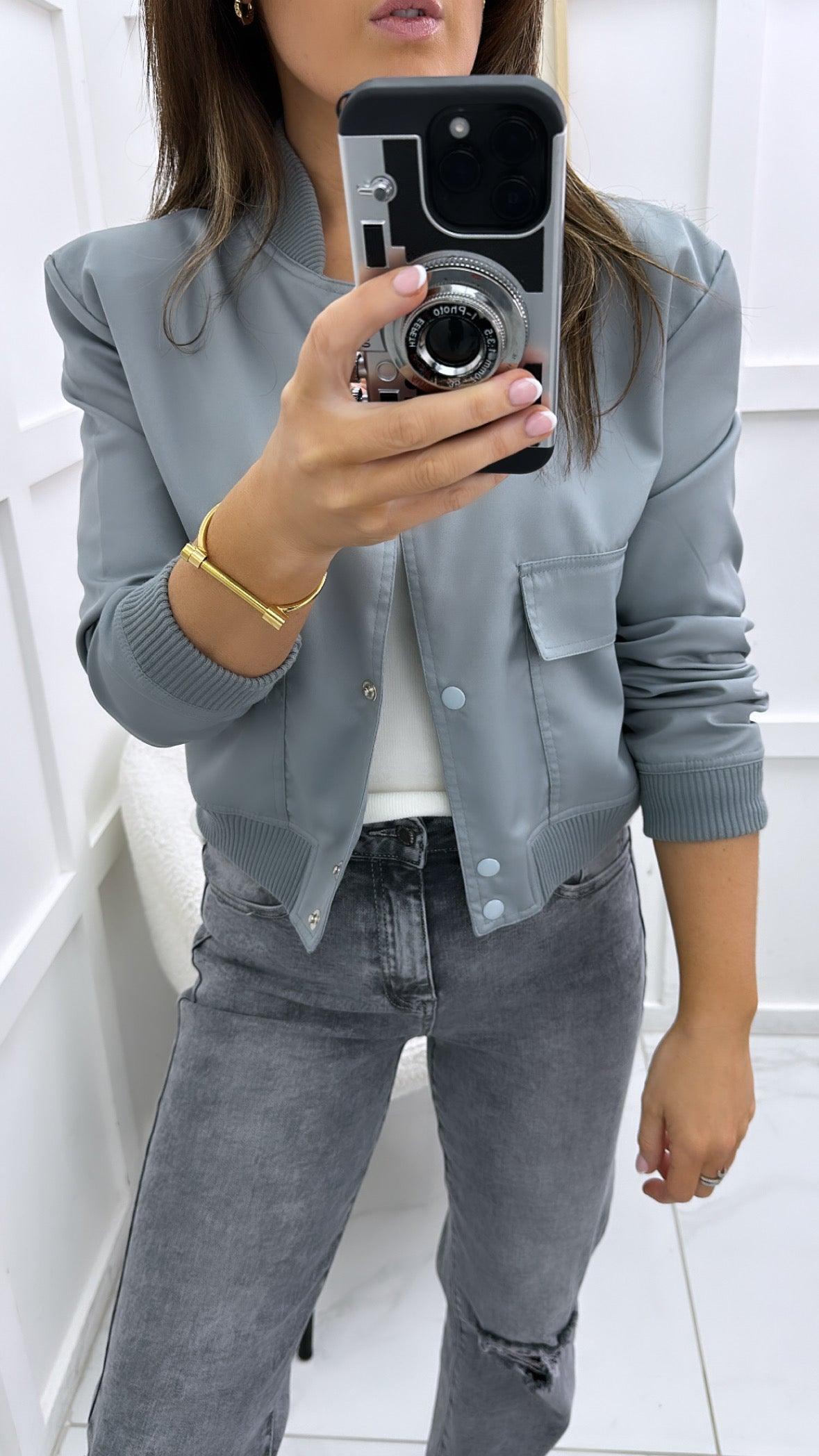 SIENNA grey cropped pocket bomber