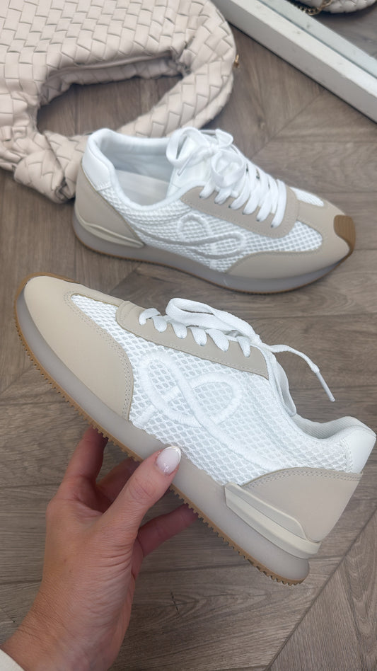 ALLY white embroidered trainers