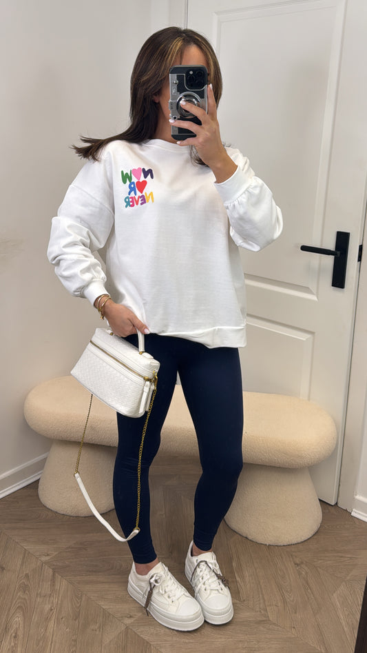 NOW OR NEVER white logo sweatshirt
