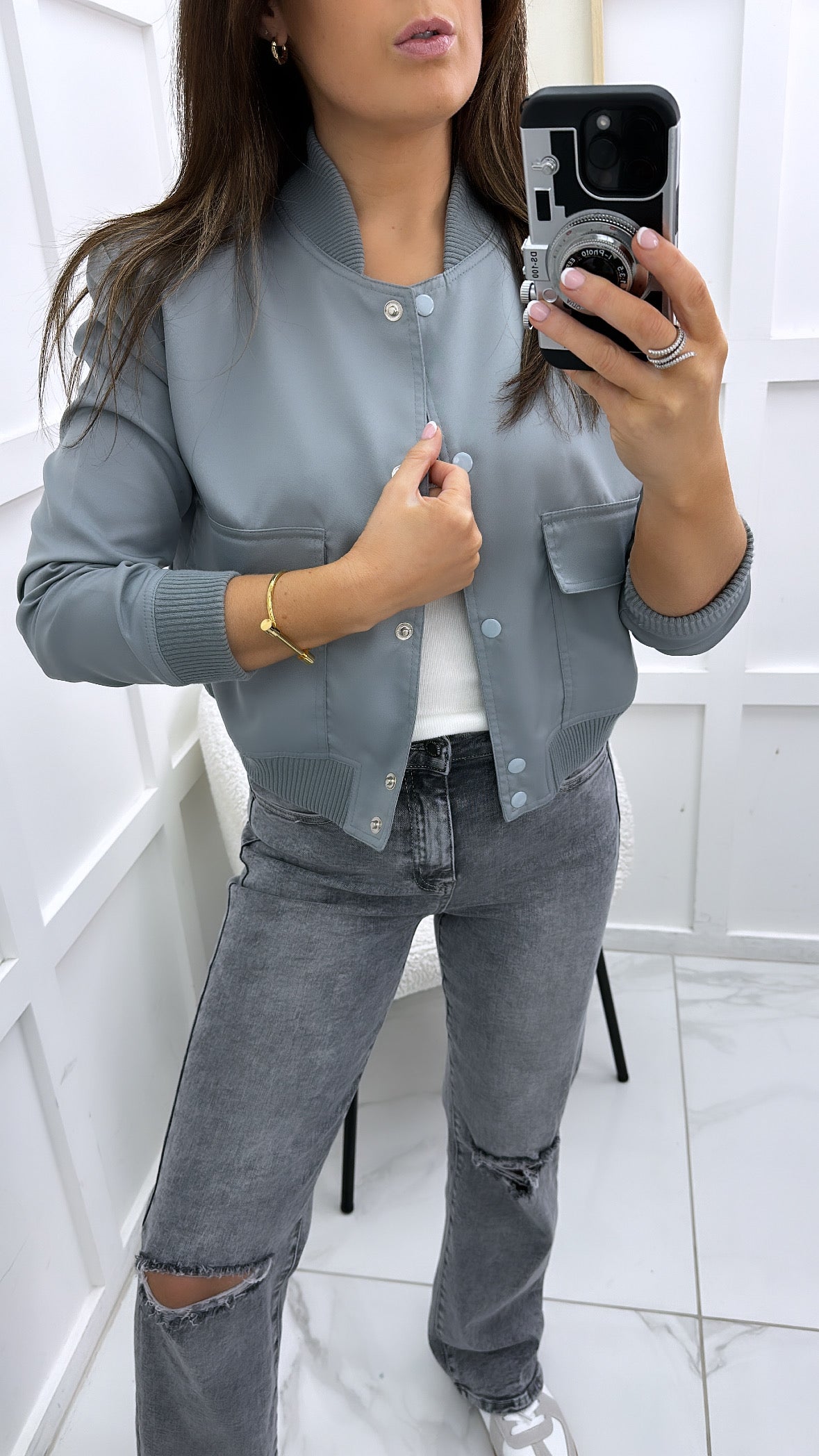 SIENNA grey cropped pocket bomber