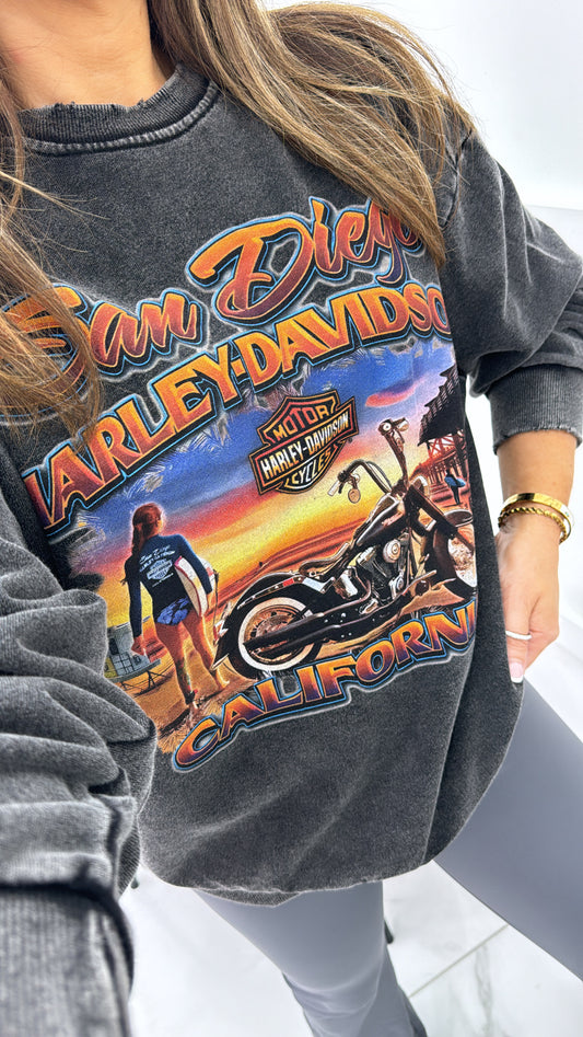 SAN DIEGO black harley davidson motif sweatshirt