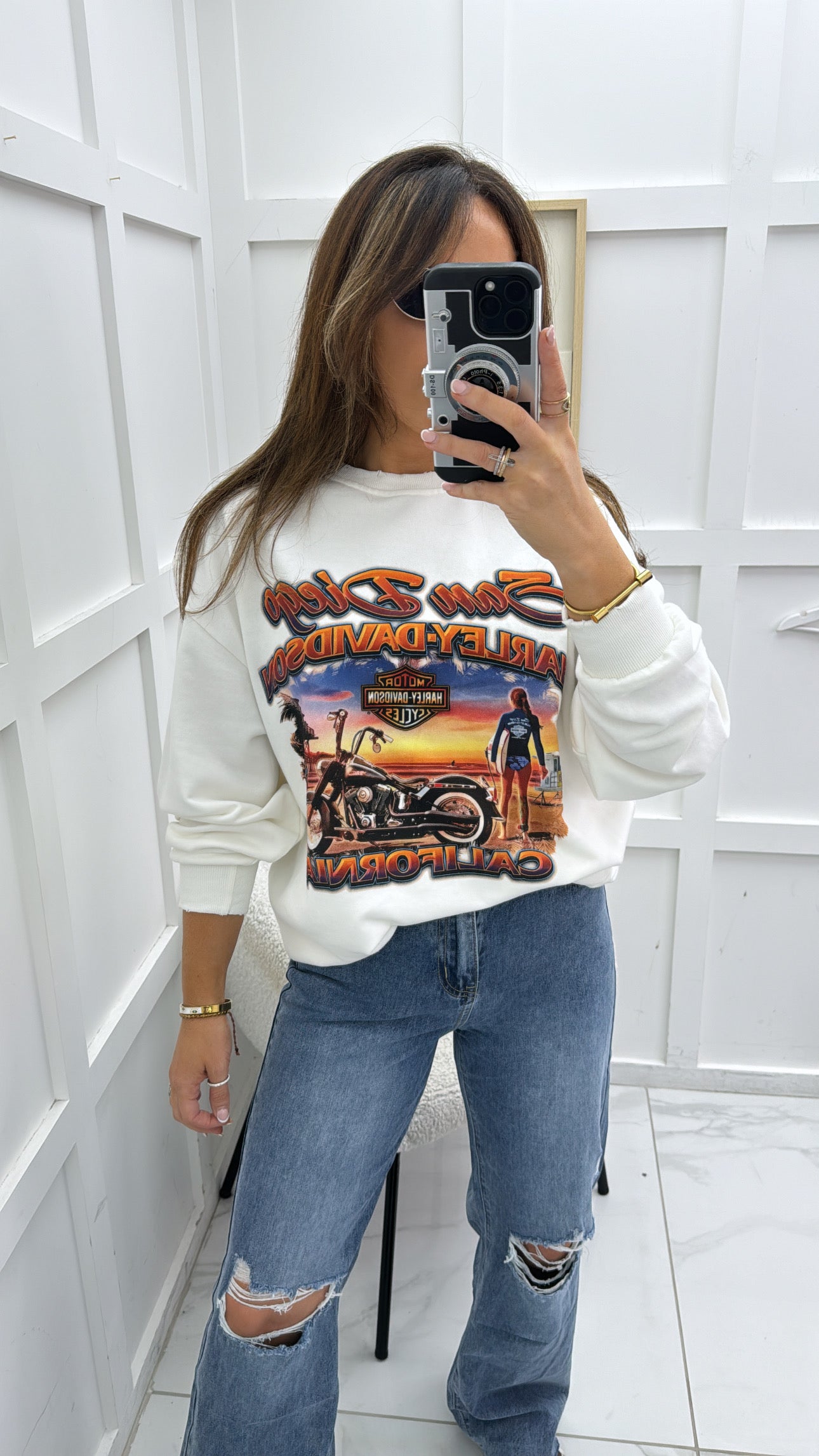 SAN DIEGO white harley davidson motif sweatshirt