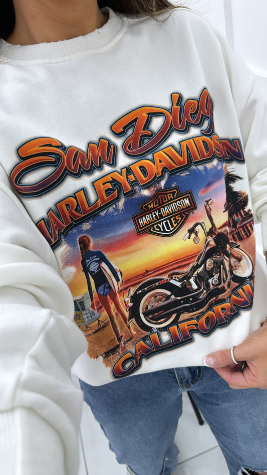 SAN DIEGO white harley davidson motif sweatshirt