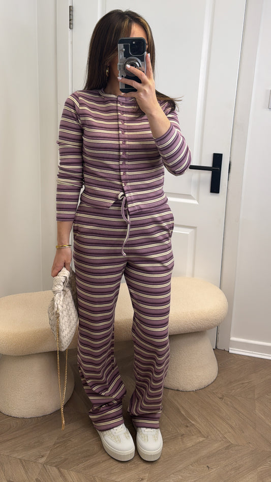 VICTORIA lilac striped ribbed lounge set