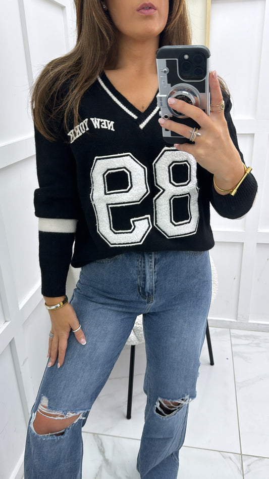 89 NEW YORK black jumper with teddy detail